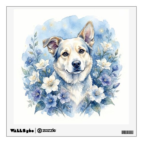 Watercolor Botanical Floral Dog Portrait Wall Decal