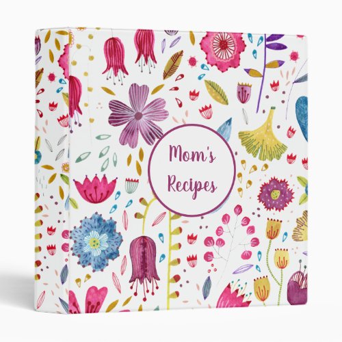 Watercolor Botanical Floral Hedgerow Custom Text 3 Ring Binder