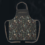 Watercolor botanical floral moody black modern apron<br><div class="desc">Watercolor botanical floral moody black modern personalized apron gift. Elegant classy on trend design.</div>