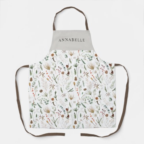 Watercolor botanical floral moody black modern apron