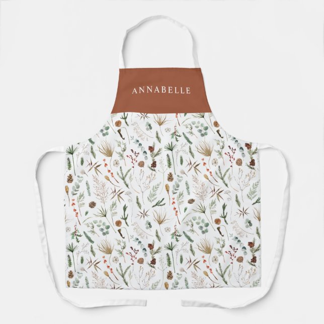 Watercolor botanical floral moody terracotta chic apron (Front)