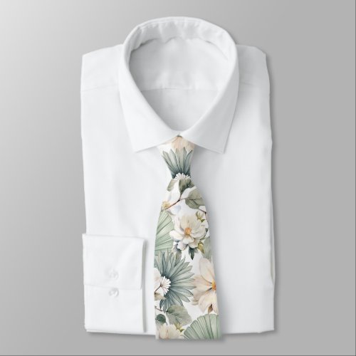 Watercolor Botanical Floral Neck Tie