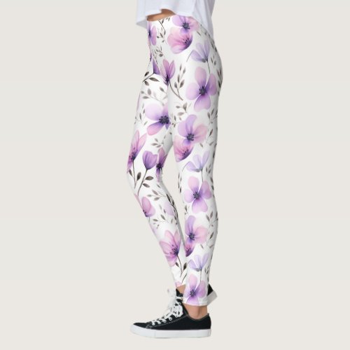 Watercolor Botanical Floral Pattern Leggings