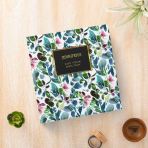 Watercolor botanical floral pattern personal 3 ring binder