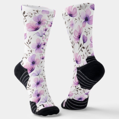 Watercolor Botanical Floral Pattern Socks