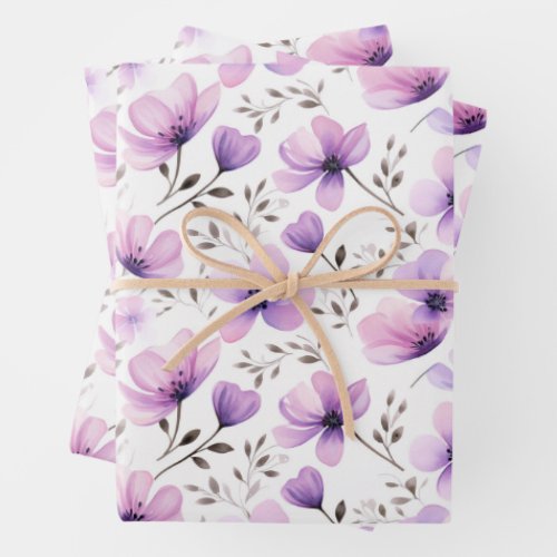 Watercolor Botanical Floral Pattern Wrapping Paper Sheets