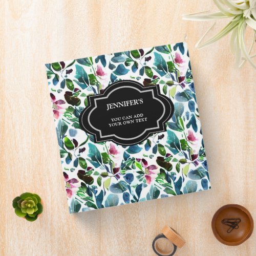 Watercolor botanical floral personalized country 3 ring binder