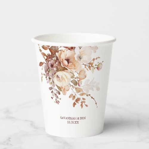 Watercolor Botanical Floral Wedding Paper Cups