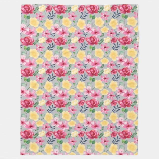 Watercolor Botanical Flower  Fleece Blanket (Front)