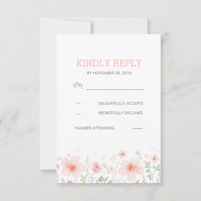 Watercolor Botanical Flowers Meadow Wedding RSVP Card (Front)