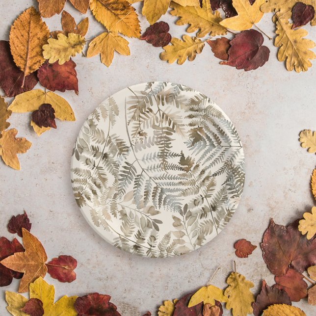 Watercolor Botanical Foliage Leaves Baby Shower Paper Plates (Creator Uploaded)