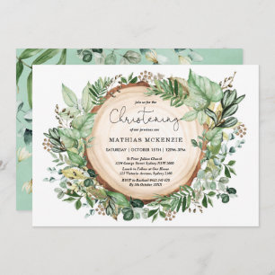 Watercolor Botanical Forest Greenery Christening Invitation