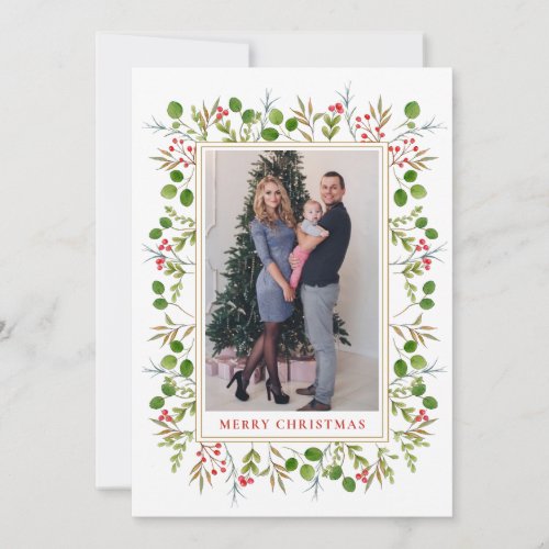 Watercolor Botanical Frame Christmas photo Holiday Card