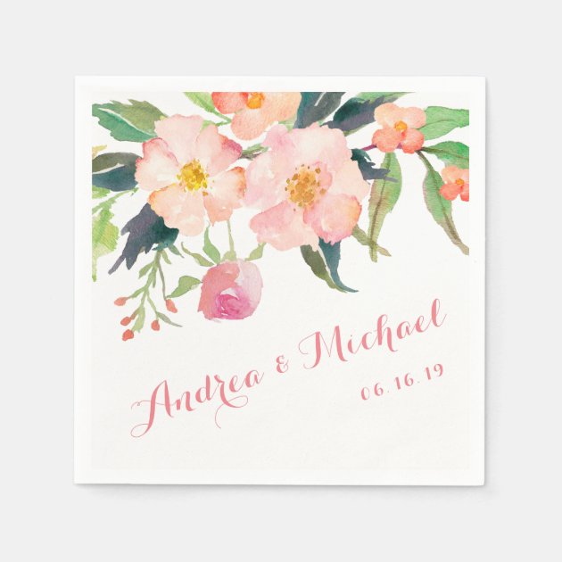 Watercolor Botanical Garden Floral Wedding Paper Napkin