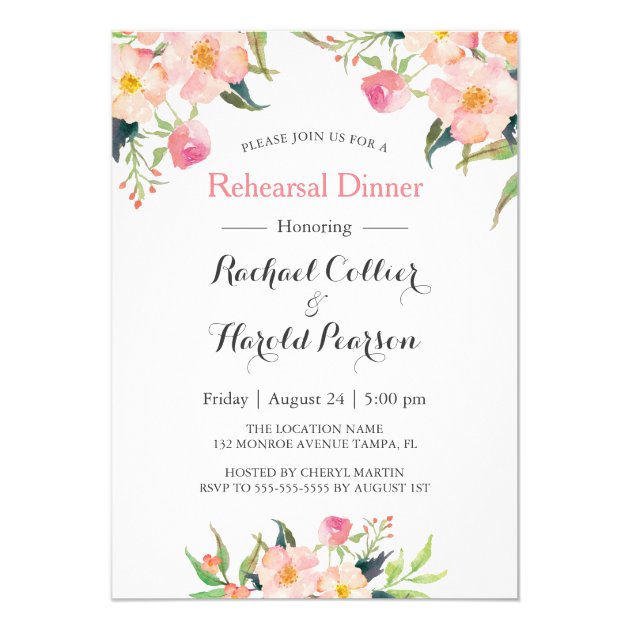 Watercolor Botanical Garden Rehearsal Dinner Invitation