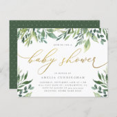Watercolor Botanical Gold Calligraphy Baby Shower Invitation Postcard (Front/Back)