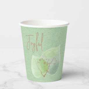 Watercolor Botanical Gold Glitter Green Joyful Paper Cups