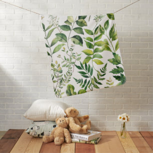 Watercolor Botanical Green leaves Baby Blanket
