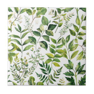 Watercolor Botanical Green leaves Ceramic Tile