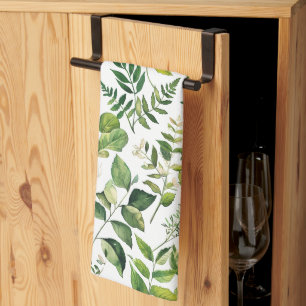 Watercolor Botanical Green leaves Kitchen Towel