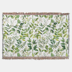 Watercolor Botanical Green leaves Throw Blanket