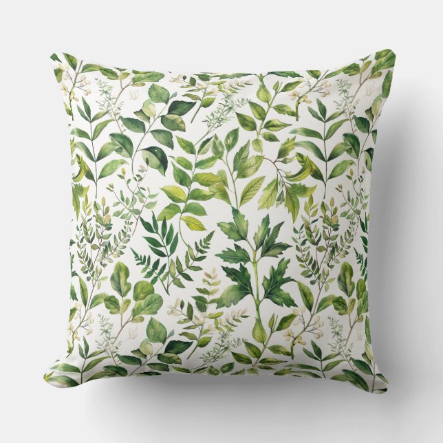 Watercolor Botanical Green leaves  Throw Pillow (Front)