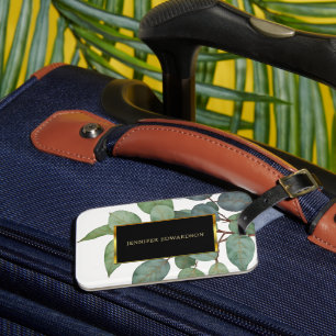 Watercolor botanical greenery black gold luggage tag