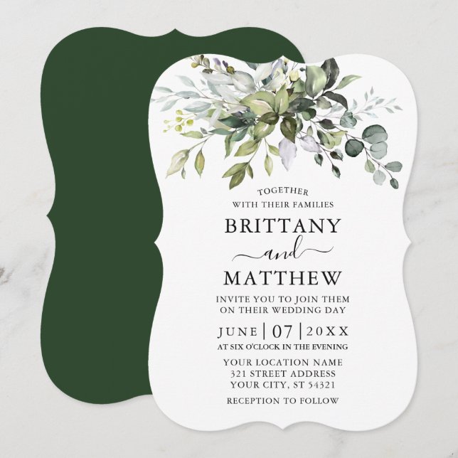 Watercolor Botanical Greenery Bracket Wedding Invitation (Front/Back)