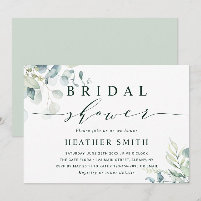 Watercolor Botanical Greenery Bridal Shower Invitation (Front/Back)