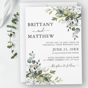 Watercolor Botanical Greenery Calligraphy Wedding Invitation