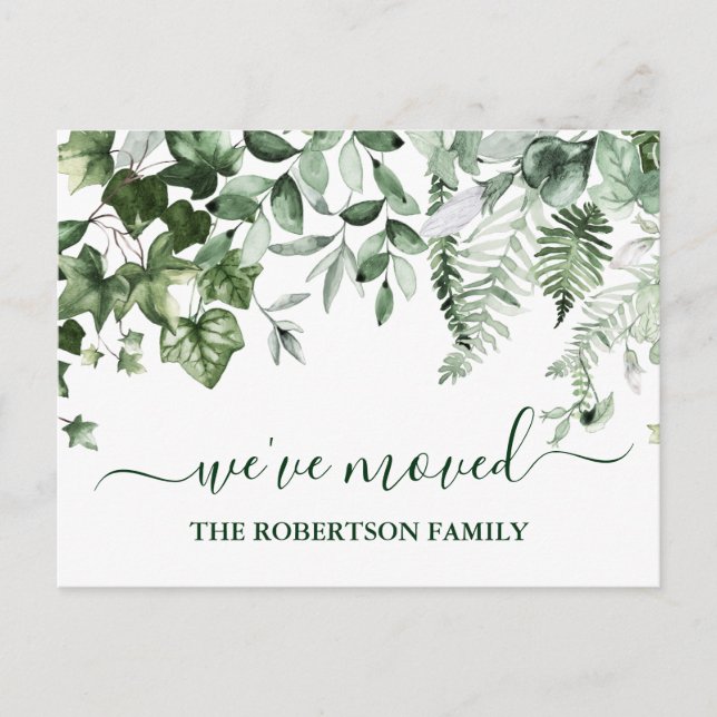 Watercolor Botanical Greenery Change Of Address Postcard (Front)