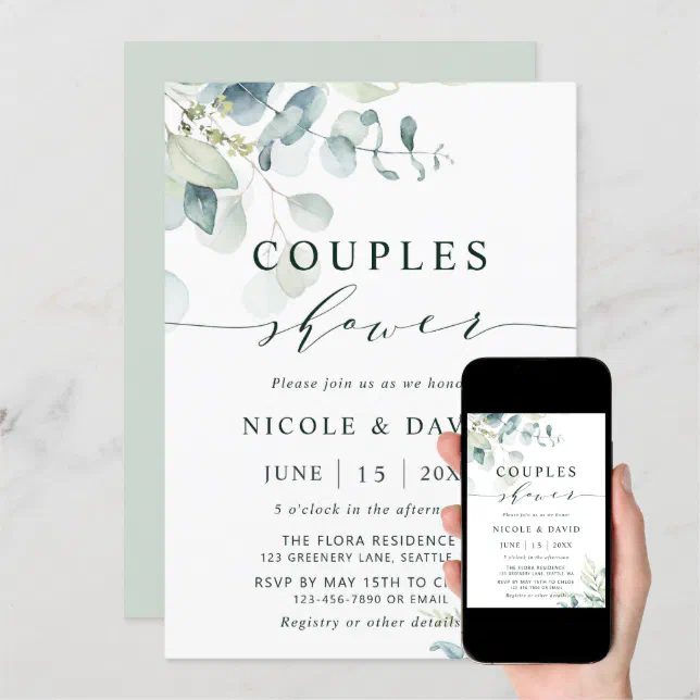 Watercolor Botanical Greenery Couples Shower Invitation | Zazzle