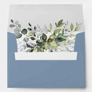 Watercolor Botanical Greenery Dusty Blue Wedding Envelope