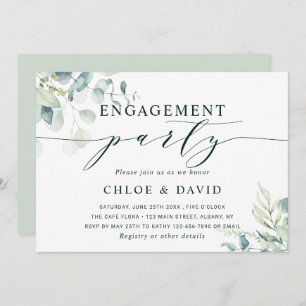 Watercolor Botanical Greenery Engagement Party Invitation