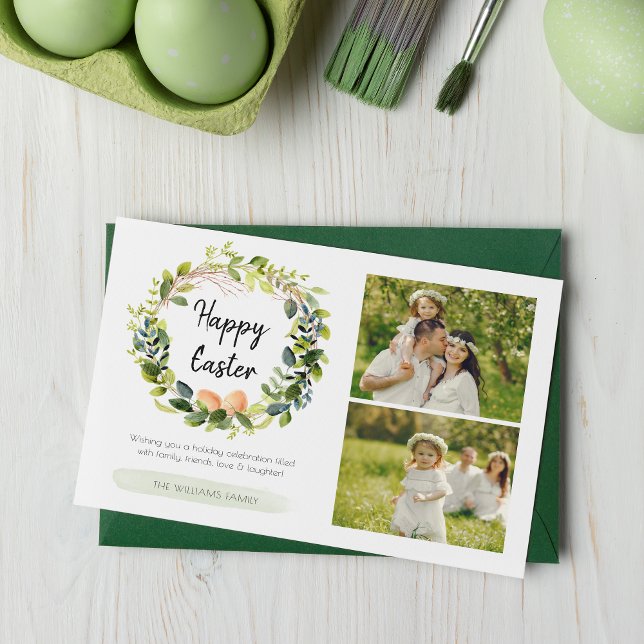 Watercolor Botanical Greenery Family Photo Easter Holiday Card (Creator Uploaded)
