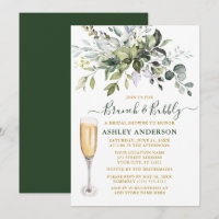 Watercolor Botanical Greenery Gold Brunch Bubbly
