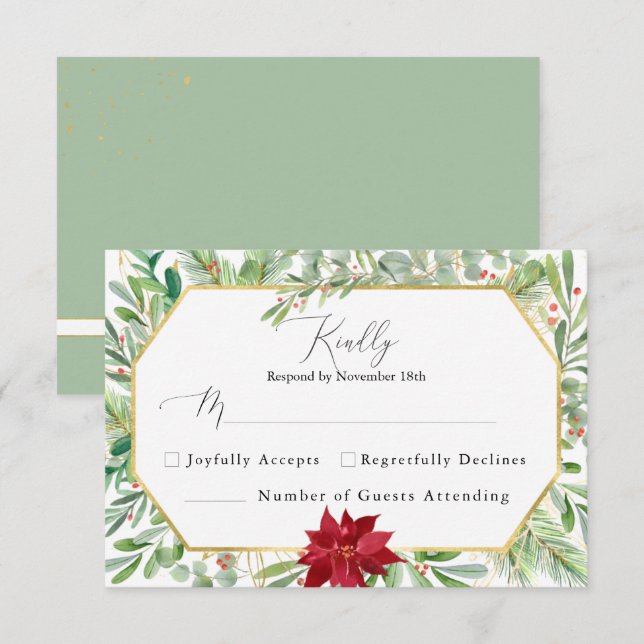 Watercolor Botanical Greenery Holiday Wedding RSVP (Front/Back)