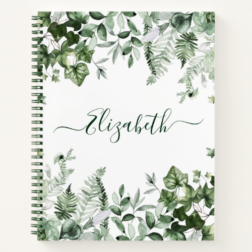 Watercolor Botanical Greenery Ivy Ferns Sage Notebook