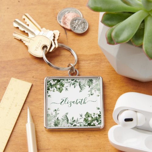 Watercolor Botanical Greenery Ivy Sage Ferns Keychain