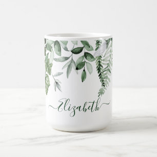 Watercolor Botanical Greenery Ivy Sage Ferns Large Coffee Mug