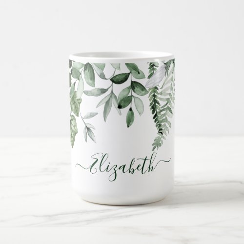 Watercolor Botanical Greenery Ivy Sage Ferns Large Coffee Mug