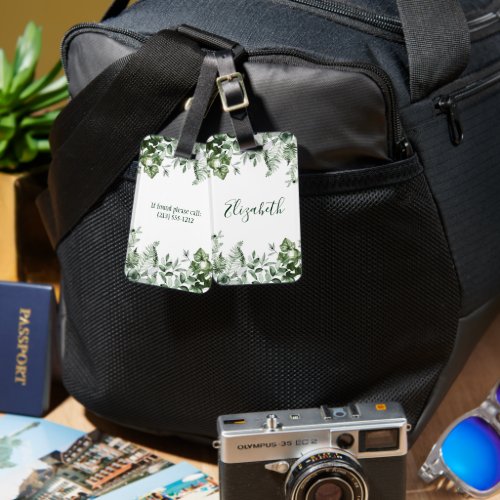 Watercolor Botanical Greenery Ivy Sage Ferns Luggage Tag