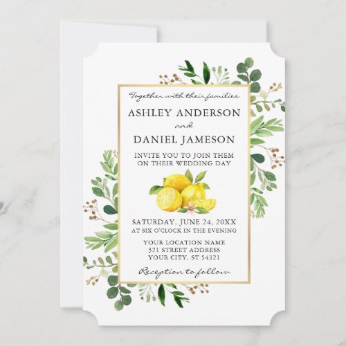 Watercolor Botanical Greenery Lemons Wedding Invitation