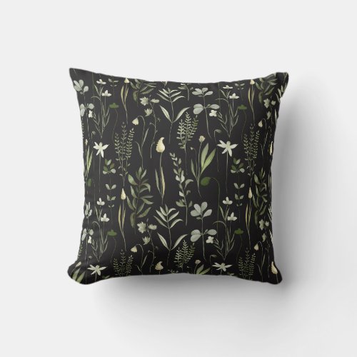 Watercolor Botanical Greenery Pattern Throw Pillow