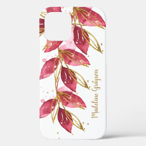 Watercolor Botanical Greenery Personalized Name iPhone 12 Case