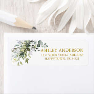 Watercolor Botanical Greenery Return Address Gold Label
