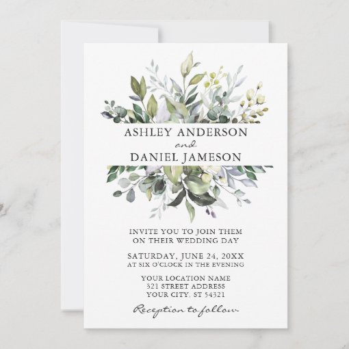 Watercolor Botanical Greenery Sage Green Wedding Invitation | Zazzle