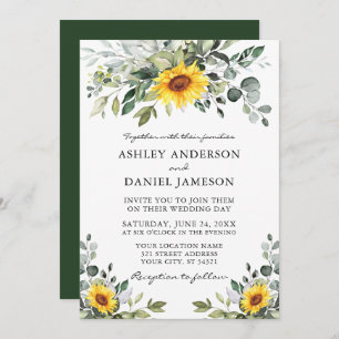 Watercolor Botanical Greenery Sunflowers Wedding Invitation