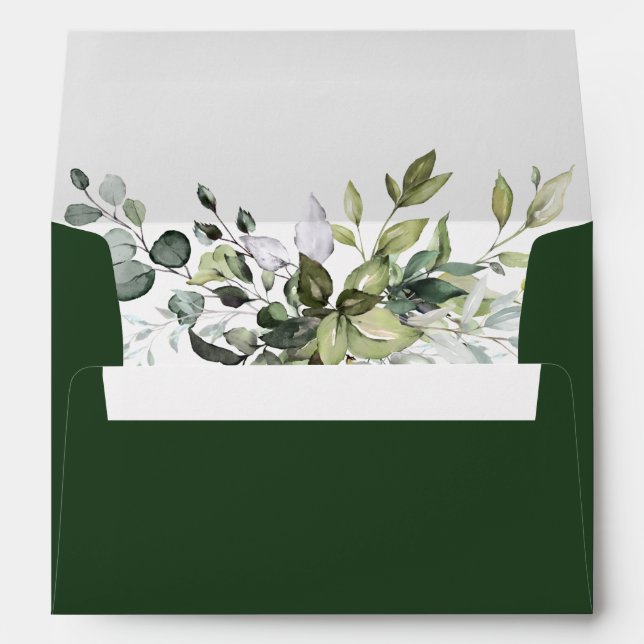 Watercolor Botanical Greenery Wedding Green Envelope (Back (Bottom))