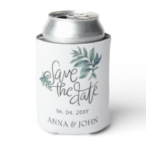 Watercolor Botanical Handwritten Save The Date Can Cooler